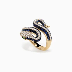 Rings|Effy Jewelry Safari 14K Yellow Gold Blue Sapphire and Diamond Snake Ring, 1.49 TW