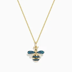 Necklaces & Pendants|BH Multi Safari 14K Yellow Gold Blue and White Diamond Bee Pendant