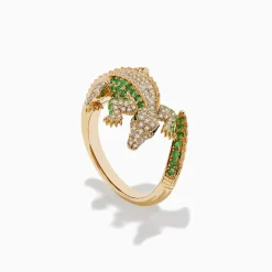 Rings|Effy Jewelry Safari 14K Yellow Gold Diamond, Tsavorite, and Emerald Crocodile Ring