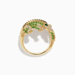 Rings|Effy Jewelry Safari 14K Yellow Gold Diamond, Tsavorite, and Emerald Crocodile Ring