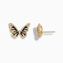 Earrings|Effy Jewelry Safari 14K Yellow Gold Diamond Butterfly Stud Earrings