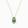 Necklaces & Pendants|BH Multi Safari 14K Yellow Gold Emerald and Diamond Owl Pendant
