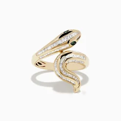Rings|Effy Jewelry Safari 14K Yellow Gold Emerald and Diamond Snake Ring