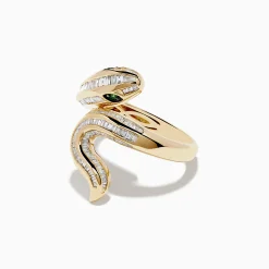 Rings|Effy Jewelry Safari 14K Yellow Gold Emerald and Diamond Snake Ring