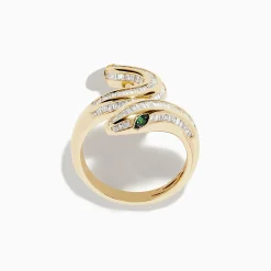 Rings|Effy Jewelry Safari 14K Yellow Gold Emerald and Diamond Snake Ring