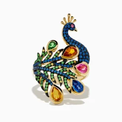 Rings|Effy Jewelry Safari 14K Yellow Gold Multi Sapphire Peacock Ring