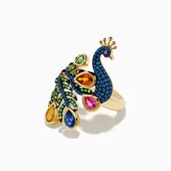 Rings|Effy Jewelry Safari 14K Yellow Gold Multi Sapphire Peacock Ring