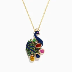 Necklaces & Pendants|Effy Jewelry Safari 14k Yellow Gold Multi Sapphire Peacock Pendant