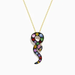 Necklaces & Pendants|Effy Jewelry Safari 14K Yellow Gold Multi Sapphire and Diamond Snake Pendant
