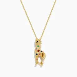 Necklaces & Pendants|Effy Jewelry Safari 14K Yellow Gold Multi Sapphire and Diamond Giraffe Pendant