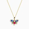 Necklaces & Pendants|Effy Jewelry Safari 14K Yellow Gold Sapphire, Emerald, Ruby and Diamond Dragon Fly Pendant