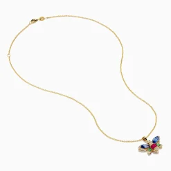 Necklaces & Pendants|Effy Jewelry Safari 14K Yellow Gold Sapphire, Emerald, Ruby and Diamond Dragon Fly Pendant