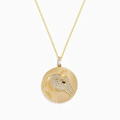 Necklaces & Pendants|Effy Jewelry Safari 14K Yellow Gold White and Black Diamond Horse Pendant