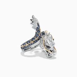 Rings|BH MULTI Safari Sterling Silver and 14K Gold Sapphire Dragon Ring, 0.79 TCW