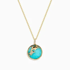 Necklaces & Pendants|Effy Jewelry Seaside 14K Gold Amazonite and Diamond Dolphins Pendant