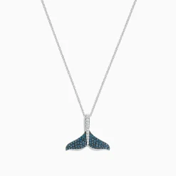 Necklaces & Pendants|BH Multi Seaside 14K Gold Blue and White Diamond Whale's Tail Pendant, 0.28 TCW