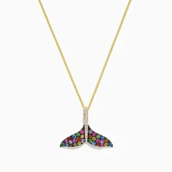 Necklaces & Pendants|BH Multi Seaside 14K Gold Sapphire u0026 Diamond Whale's Tail Pendant, 0.82 TCW