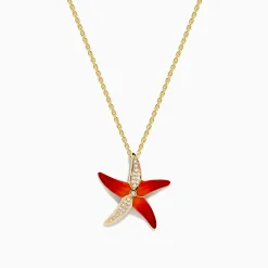 Necklaces & Pendants|Effy Jewelry Seaside 14K Orange Enamel and Diamond Starfish Pendant