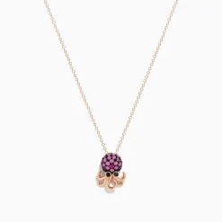 Necklaces & Pendants|Effy Jewelry Seaside 14K Rose Gold Pink Sapphire and Black Diamond Octopus Pendant