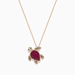 Necklaces & Pendants|BH Multi Seaside 14K Rose Gold Ruby and Diamond Turtle Pendant