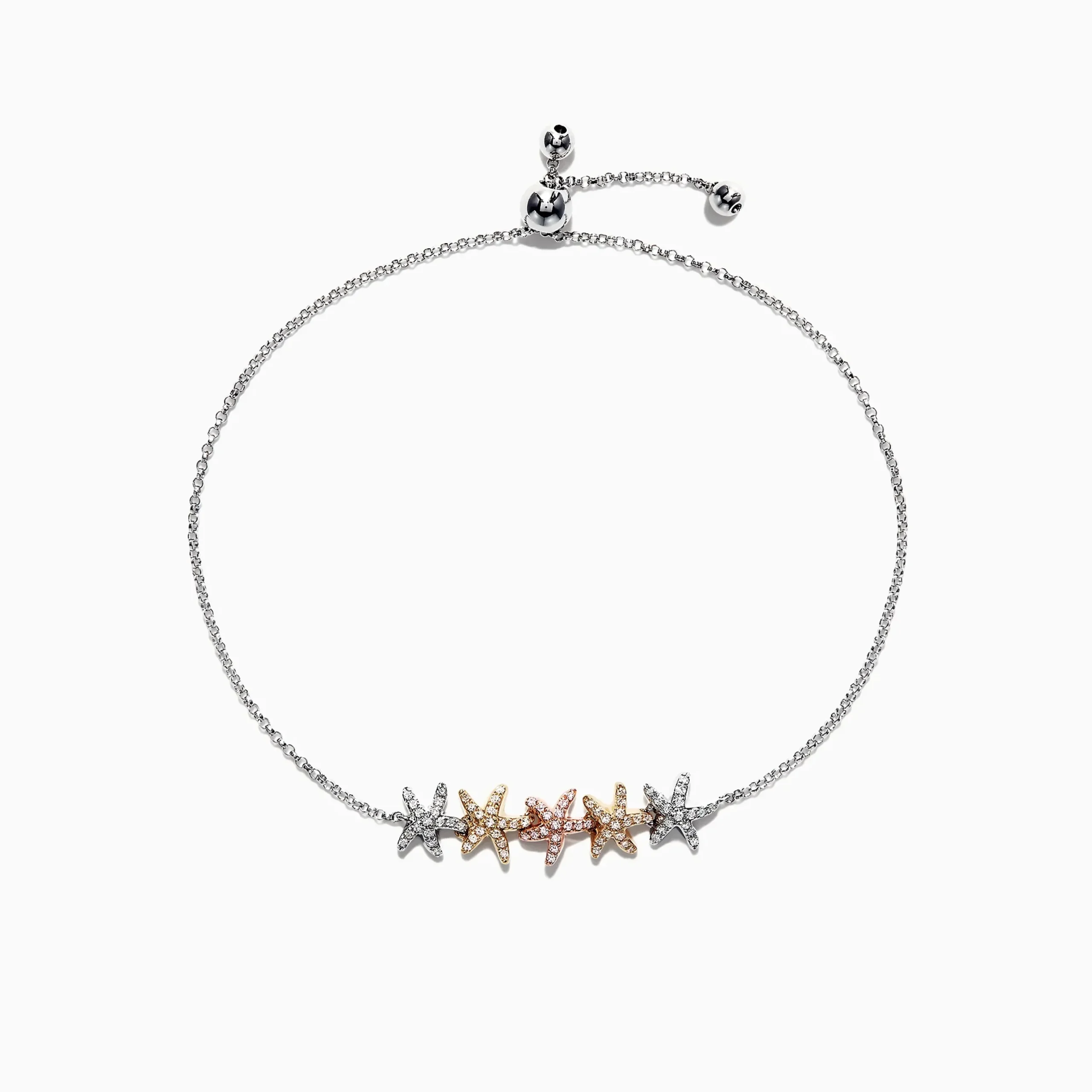 Bracelets|Effy Jewelry Seaside 14K Tri Color Gold Diamond Starfish Bracelet, 0.28 TCW