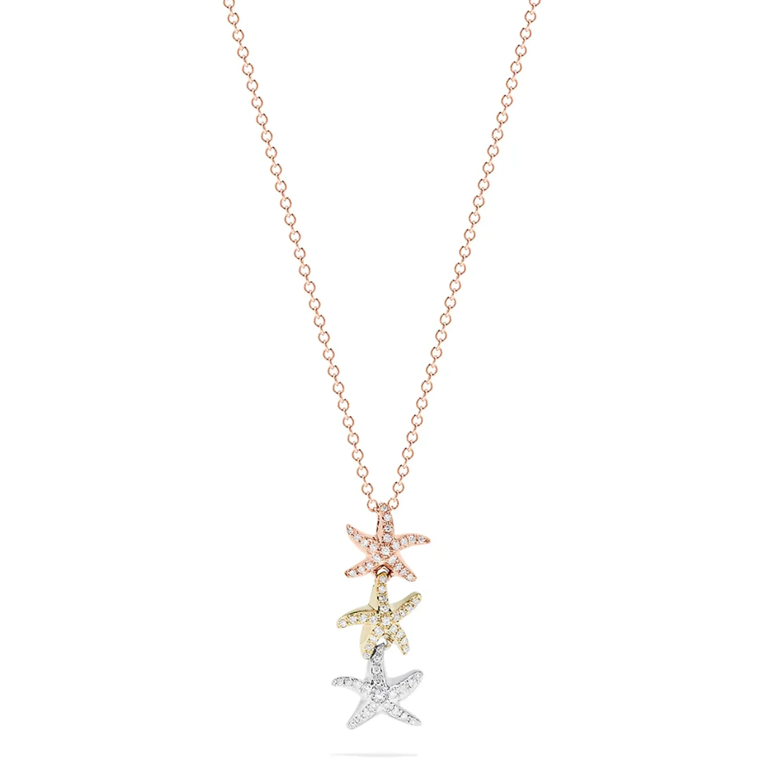 Necklaces & Pendants|Effy Jewelry Seaside 14K Tri Color Gold Diamond Starfish Trio Pendant, 0.23 TCW