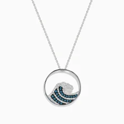 Necklaces & Pendants|Effy Jewelry Seaside 14K White Gold Blue and White Diamond Wave Pendant