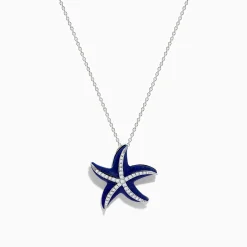 Necklaces & Pendants|Effy Jewelry Seaside 14K White Gold Lapis and Diamond Starfish Pendant