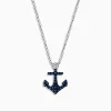Necklaces & Pendants|Effy Jewelry Seaside 14K White Gold Sapphire and Diamond Anchor Pendant, 0.29 TCW