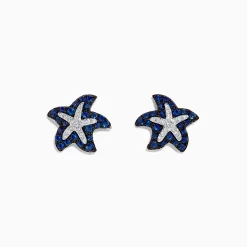 Earrings|Effy Jewelry Seaside 14K White Gold Sapphire u0026 Diamond Starfish Studs, 0.82 TCW