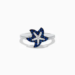 Rings|Effy Jewelry Seaside 14K White Gold Sapphire u0026 Diamond Starfish Ring, 0.46 TCW