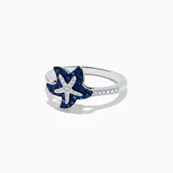 Rings|Effy Jewelry Seaside 14K White Gold Sapphire u0026 Diamond Starfish Ring, 0.46 TCW