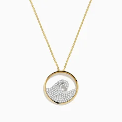 Necklaces & Pendants|Effy Jewelry Seaside 14K White u0026 Yellow Gold Diamond Wave Pendant