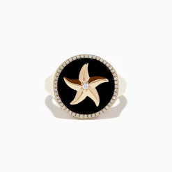 Rings|Effy Jewelry Seaside 14K Yellow Gold Black Agate and Diamond Starfish Ring