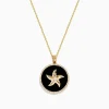 Necklaces & Pendants|Effy Jewelry Seaside 14K Yellow Gold Black Agate and Diamond Starfish Pendant