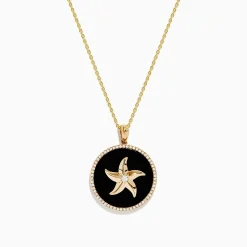 Necklaces & Pendants|Effy Jewelry Seaside 14K Yellow Gold Black Agate and Diamond Starfish Pendant