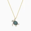 Necklaces & Pendants|Effy Jewelry Seaside 14K Yellow Gold Blue and White Diamond Turtle Pendant
