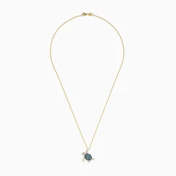 Necklaces & Pendants|Effy Jewelry Seaside 14K Yellow Gold Blue and White Diamond Turtle Pendant