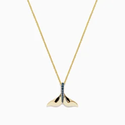 Necklaces & Pendants|BH Multi Seaside 14K Yellow Gold Blue Diamond Whale's Tail Pendant, 0.05 TCW