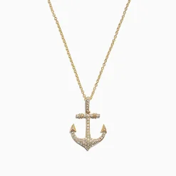 Necklaces & Pendants|Effy Jewelry Seaside 14K Yellow Gold Diamond Anchor Pendant, 0.21 TCW