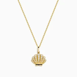 Necklaces & Pendants|Effy Jewelry Seaside 14K Yellow Gold Diamond Seashell Pendant