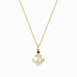 Necklaces & Pendants|BH Multi Seaside 14K Yellow Gold Diamond and Sapphire Anchor Pendant