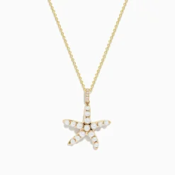 Necklaces & Pendants|Effy Jewelry Seaside 14K Yellow Gold Fresh Water Pearl u0026 Diamond Starfish Pendant