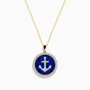 Necklaces & Pendants|Effy Jewelry Seaside 14K Yellow Gold Lapis and Diamond Anchor Pendant