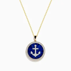 Necklaces & Pendants|Effy Jewelry Seaside 14K Yellow Gold Lapis and Diamond Anchor Pendant