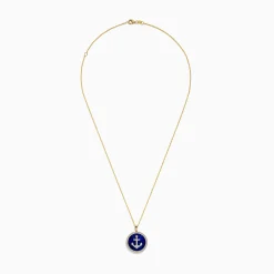 Necklaces & Pendants|Effy Jewelry Seaside 14K Yellow Gold Lapis and Diamond Anchor Pendant