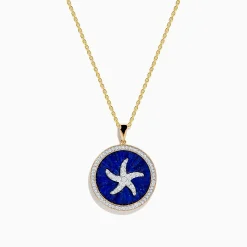 Necklaces & Pendants|Effy Jewelry Seaside 14K Yellow Gold Lapis and Diamond Starfish Pendant