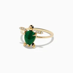 Rings|Effy Jewelry Seaside 14K Yellow Gold Malachite and Diamond Turtle Ring