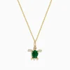 Necklaces & Pendants|Effy Jewelry Seaside 14K Yellow Gold Malachite and Diamond Turtle Pendant