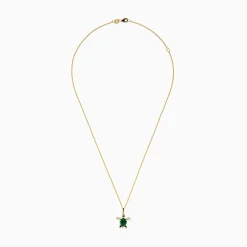 Necklaces & Pendants|Effy Jewelry Seaside 14K Yellow Gold Malachite and Diamond Turtle Pendant